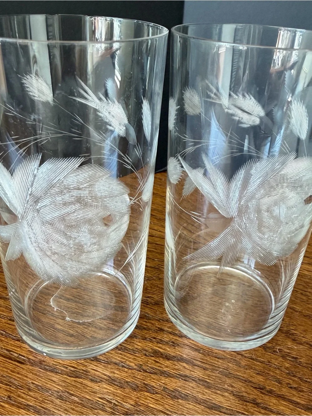 Vintage Etched Wheat Glasses Set of 2 Mid Century‎ Tumblers 5” Tall